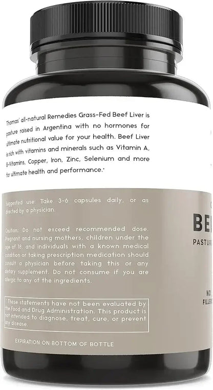 Grass Fed Dried Beef Liver Capsules, Energy Immune and Liver Support Supplements, Non GMO, 60 Capsules